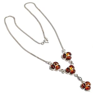 Collana bella catena fiori ambra baltica miele argento sterling 925 massiccio 17 in - Foto 1 di 3