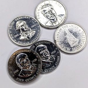 x5 LOTE MIXTO c1960s Shell Oil Juego Fichas Sr. Presidente Thomas Edison Monedas 6C - Imagen 1 de 9