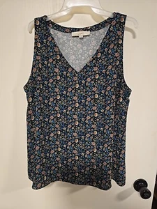 LOFT Size Large Blossom Top Summer Blue Green Red Yellow - Picture 1 of 7