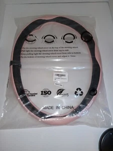 Leather Steering Wheel Cover Car Accessories Black/Pink Anti-slip 15" Universal - Picture 1 of 3