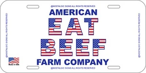 EAT BEEF BULL WORD ALUMINUM BLACK LICENSE PLATE TAG FARMER CATTLE TRUCK CAR FARM - Picture 1 of 2