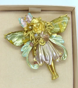 VINTAGE KIRKS FOLLY LARGE BUTTERFLY FAIRY GIRL CRYSTAL PIN - Picture 1 of 5
