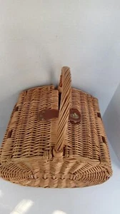 Vintage Woven Wicker Picknic Rattan Basket Set for 4 - Picture 1 of 9