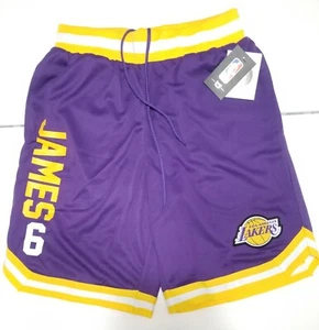 Size XL NBA Lebron James #6 LA Lakers Purple Yellow White Basketball Shorts Mens - Picture 1 of 9