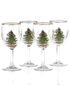Spode Christmas Tree 13 oz. Glassware Wine Glass Goblets Set of 11  Gold Rim - Picture 1 of 1