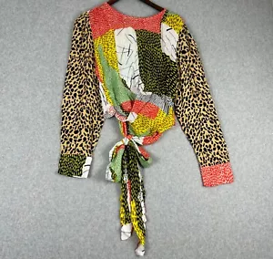 Anthropologie Bl^nk London Blouse Women XL Patchwork Abstract Leopard Artsy Boho - Picture 1 of 14
