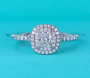 $7,500 Tiffany & Co Platinum Soleste Cushion Diamond Double Halo Engagement Ring - Picture 1 of 10