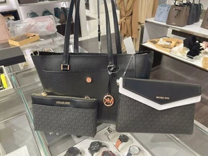 Michael Kors Maisie Large Pebbled Leather 3-in-1 Tote Bag Black Multi Gold - Picture 1 of 8