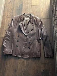 Blue Skies Madison Creek Outfitters Double Breasted Leather Jacket Womens M - Picture 1 of 6