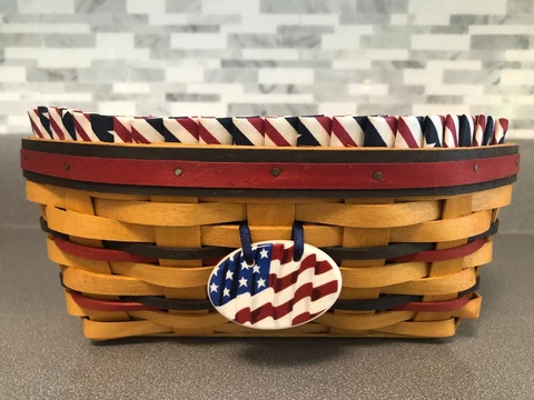 Longaberger 1999 All American Blue Ribbon Bread Basket Combo with Tie-on & Card Cover