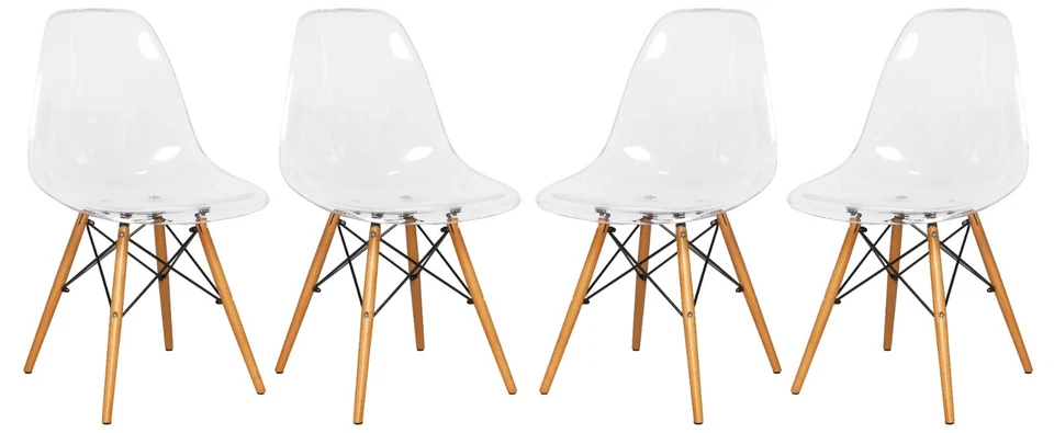 Cresco современный акцент обеденный боковой стул с пластиковым сиденьем и деревянными ножками, набор из 4 - Изображение 1 из 1