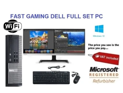 FAST GAMING DELL BUNDLE TOWER PC FULL SET COMPUTER SYSTEM INTEL i5 8GB 1TB GT710 - Image 1 of 4