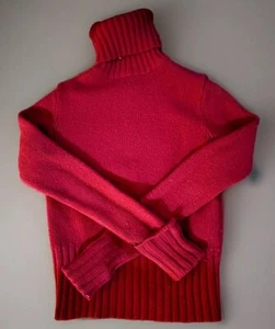 DKNY Womens Wool Blend Turtleneck High Waist Cuffed Sleeve Sweater Red Sz S Flaw - Picture 1 of 7