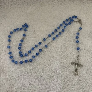 Blue Glass Beads Catholic Rosary Necklace 20” - Picture 1 of 6