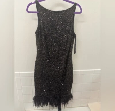 Vestido de fiesta de cóctel con plumas Chetta B negro con lentejuelas vintage años 80 Foto 1 de 4