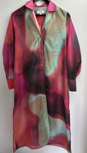Lovely COS Patterned Multicolour Long Shirt Dress Coat.Semi Sheer.34(fits Uk 8) - Picture 1 of 9