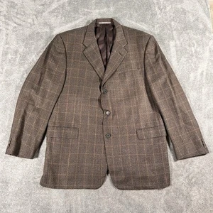 Hickey Freeman Madison Blazer 46R Brown Plaid Worsted Wool Sport Coat USA Made - Picture 1 of 10