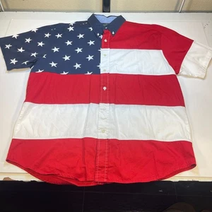 RED HEAD USA AMERICAN FLAG SHORT SLEEVE BUTTON UP SHIRT Sz Mens XL - Picture 1 of 5