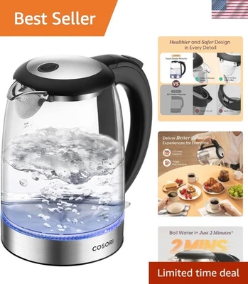 1.7L Electric Kettle - Borosilicate Glass, No Plastic, 1500W with Auto Shut-Off - Image 1 of 4