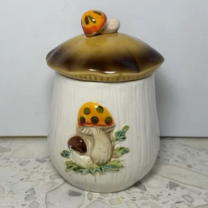 Vintage 1976 Sears Japan Mushroom Canister Jar Retro Kitchen Decor 6” Ceramic - Picture 1 of 7