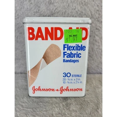 Vendajes de tela flexibles vintage Johnson Johnson Band Aid lata 30 unidades Foto 1 de 4