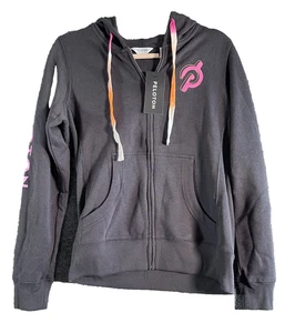 PELOTON Womens Small Hoodie Sweatshirt Full Zip Graphic Print Dark Gray NWT - Picture 1 of 8