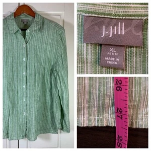 J Jill Love Linen Green Button Shirt Top Womens XLP PXL Petites Coastal Resort - Picture 1 of 14