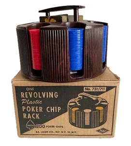 Vintage Lowe Revolving Plastic Poker Chip Rack with 200 Poker Chips in orig. box - Picture 1 of 5