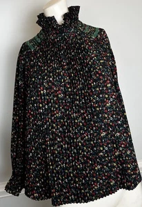 Blusa plisada manga larga Vanessa Bruno 38 mediana floral cuello alto para mujer - Imagen 1 de 15