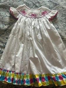 Girls Size 5 Smocked Dress With Embroidered Elephants By Dibble Dabble - Picture 1 of 5