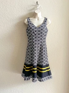 NINE WEST Navy Seigaiha Wave Cotton Sleeveless Fit & Flare A line Dress Womens 4 - Picture 1 of 15