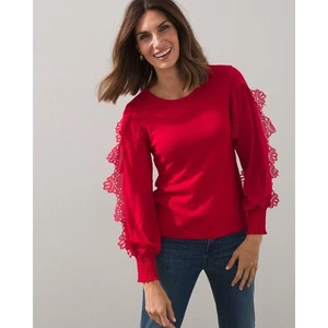 Chico's Laser Cut Applikation Ärmel rot Pullover Chico's Größe 2 - Bild 1 von 13