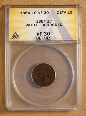1864 Indian Head Cent 'with L' ANACS VF 30 Details - Image 1 of 4