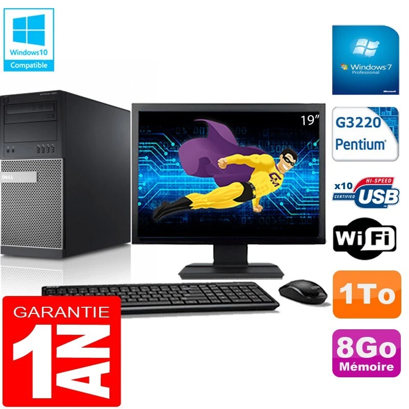 PC Tour DELL 9020 Intel G3220 Ram 8Go Disque 1 To Wifi W7 Pantalla 19" - Imagen 1 de 1