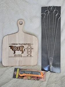 BBQ Gift Set: Stainless-Steel Skewers, Meat Thermometer, and Cutting Board - NIP - Picture 1 of 7