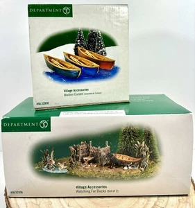 NEW Dept 56 Village Accessories Wooden Canoes #52830 & Watching For Ducks #52938 - Picture 1 of 17