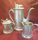 Vintage Eales English Pewter Coffee Tea Service, Coffee Pot, Sugar Bowl, Creamer