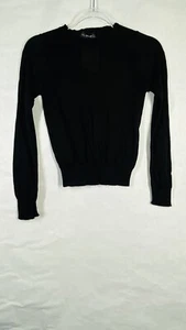 Zara Knit Sweater Girls Size S Black Crewneck Split Cuff - Picture 1 of 9