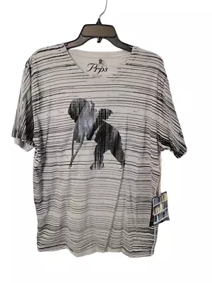 PRPS Gray Striped 100% Cotton Short Sleeve Pullover Men's T-shirt Size 2XL NWT - Image 1 of 4