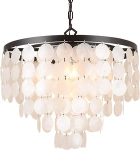 ALICE HOUSE 18" White Capiz Shell Chandelier 5 Light Dining Room, Foyer, Bedroom - Picture 1 of 7