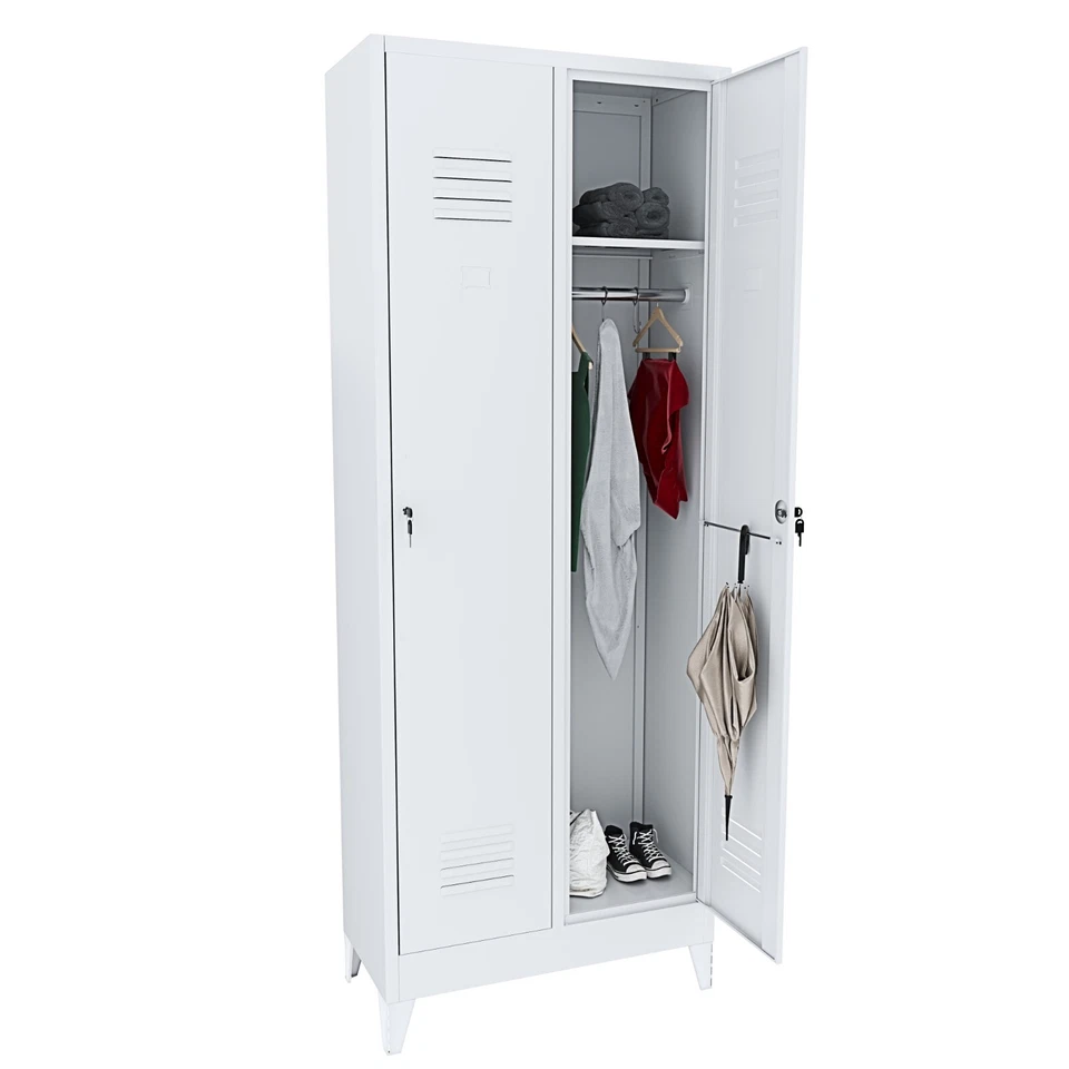 BRICOZONE Armadietto spogliatoio armadio 2 posti lamiera di acciaio grigio 180X33X68.5