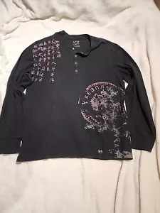 Vintage Men's Apt. 9 Long Sleeve Black Top 1/4 Snaps- Large - Picture 1 of 5