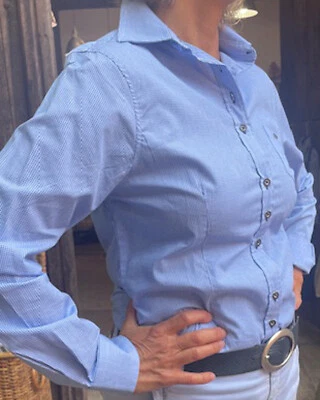 Trachtenbluse blau weiß kariert in Baumwolle von 36 - 50 Langarm Neu - Bild 1 von 4