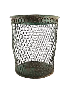 Vintage Industrial Wire Mesh Wastebasket Garbage Can Green Metal - Picture 1 of 11