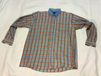 Camisa de hombre L Cinch a cuadros L/S denim azul naranja amarillo. Foto 1 de 3