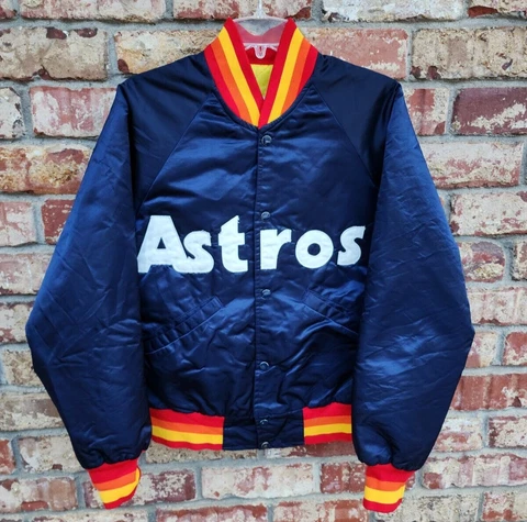 VTG Starter MLB Houston Astros Satin Mens Med Snap Bomber Jacket baseball retro Cover