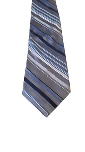 Paul Dione Neck Tie Mens 100% Silk Striped Necktie Tie Repp Jacquard Blue Silver - Picture 1 of 13