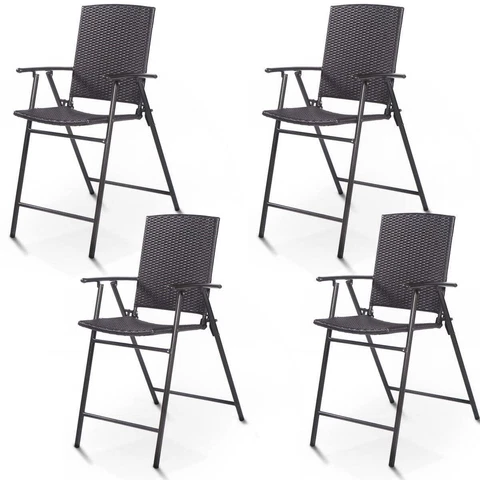4 PCS Folding Rattan Wicker Bar Stool Chair Indoor &Outdoor Furniture Brown Cover