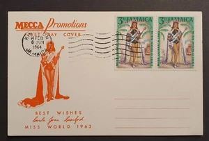 JAMAICA STAMPS 1964 FIRST DAY COVER MECCA CARD MISS WORLD 1963 UNUSED - Picture 1 of 2