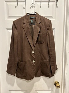 Lauren Ralph Lauren Blazer Women's Size 10 Brown Button Front Classic 100% Linen - Picture 1 of 7
